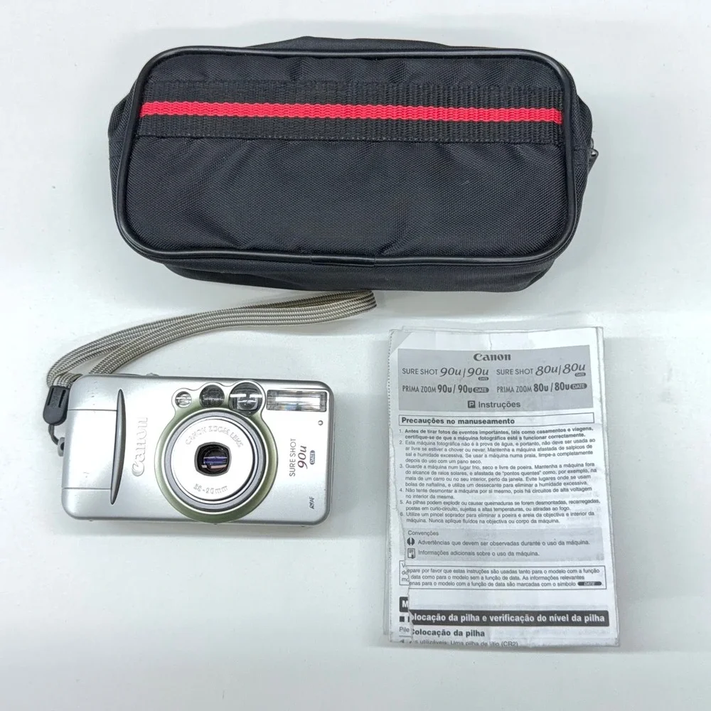 Canon Sure Shot 90u Date 35mm Film Camera 38-90mm Zoom Lens Silver with Case